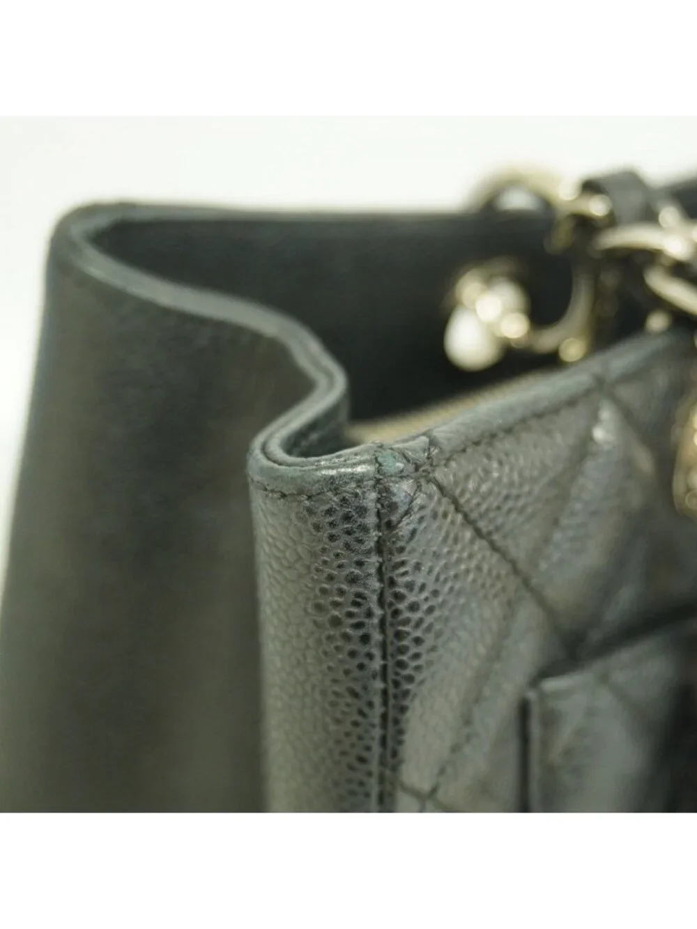 Chanel Chain Tote Quilted Caviar Leather Black Silver